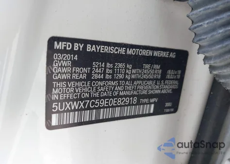 2014 BMW X3 xDrive35I z USA, uszkodzony, nr VIN 5UXWX7C59E0E82918